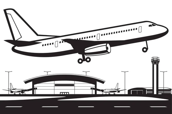 Aterragem Aeronaves Pista Aeroporto Ilustração Vetorial —  Vetores de Stock