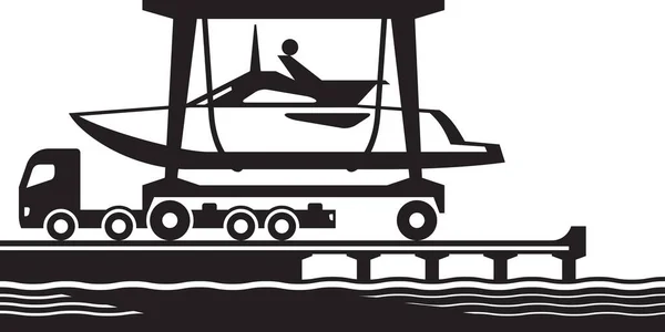 Mobile Boat Hoist Moving Yacht Truck Sea Vector Illustration — Stok Vektör