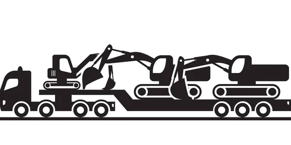 Zware Vrachtwagen Met Bouwmachines Vector Illustratie — Stockvector