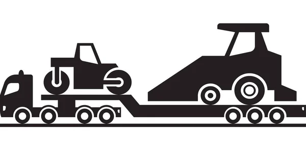 Schwerlast Lkw Mit Straßenbaumaschinen Vektorillustration — Stockvektor