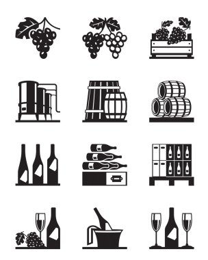 Grapes and wine icon set