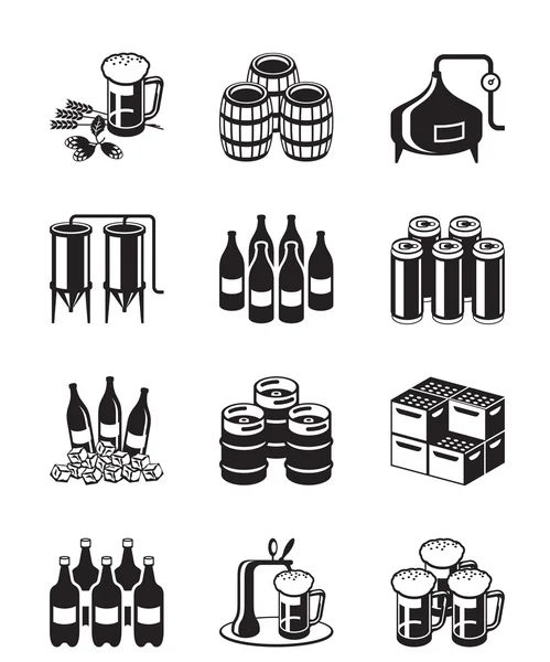 Conjunto de iconos de cerveza y cervecería — Vector de stock