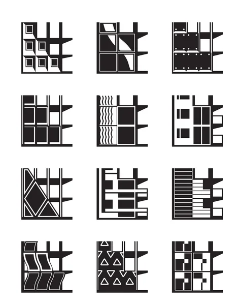 Olika typer av fasader av byggnader — Stock vektor