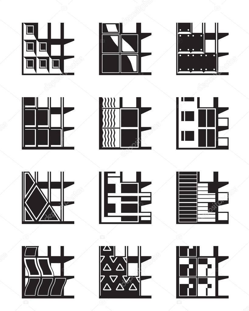 Different types of facades of buildings