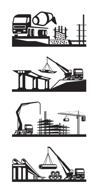 Various types of construction scenes — Stock Vector