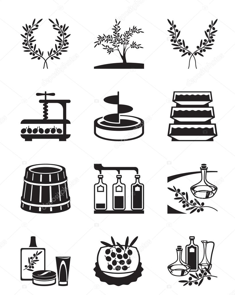 Olives and production of olive oil - vector illustration
