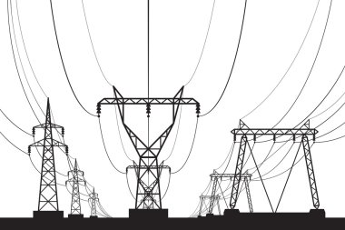 Perspektif içinde elektrik enerji nakil direkleri