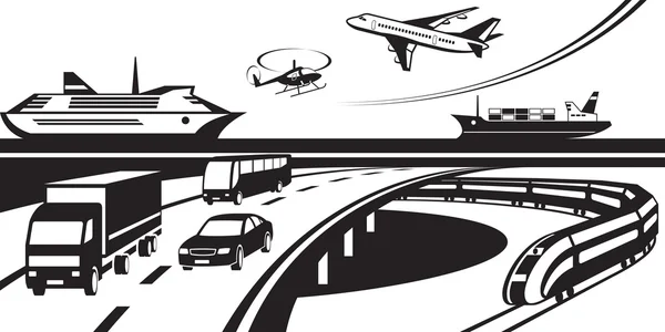 Scène du transport de passagers et de marchandises — Image vectorielle