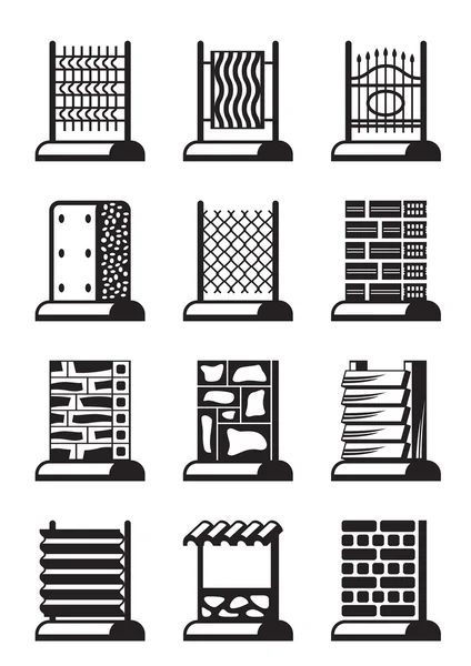 Metal, wood and brick fences — Stock Illustration Metal, wood and brick fences Stock Vector