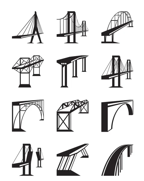 Various types of bridges in perspective — Stock Vector