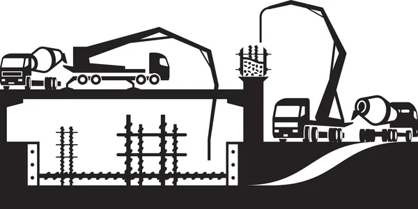 Verter hormigón en el sitio de construcción — Vector de stock