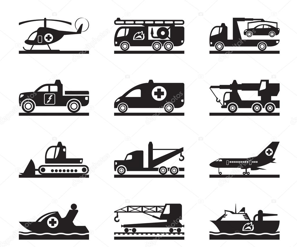 Vehicles for accidents, emergencies and natural disasters - vector illustration