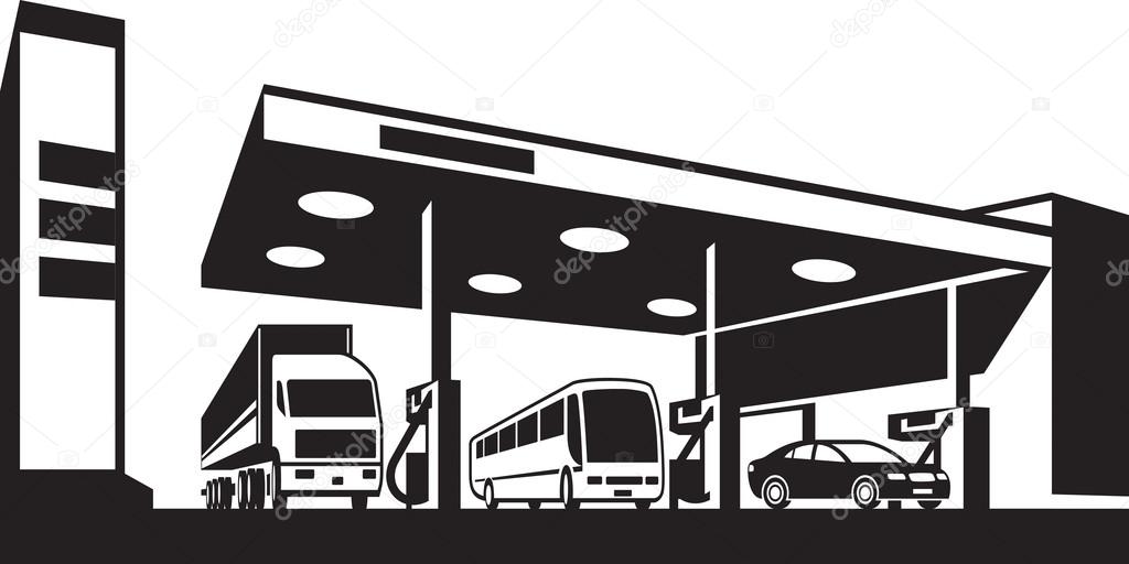 Vehicles at gasoline station