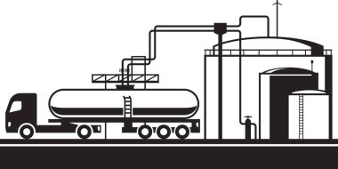 Petrol terminali illüstrasyonunda petrol tankeri yükleniyor