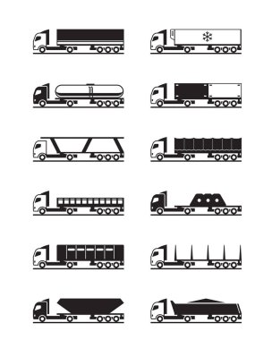 Farklı ürün vektör illüstrasyonları için römorklu kamyonlar