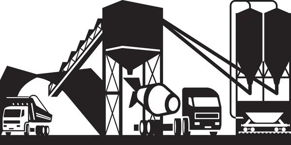 Concrete plant with trucks — Stock Vector