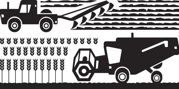 Máquinas agrícolas na exploração agrícola — Vetor de Stock