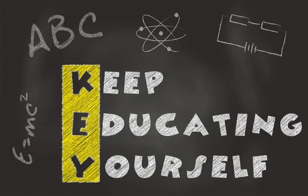 Acronym Of Key Over Black Chalkboard. Keep Educating Yourself Slogan — Stock Photo, Image