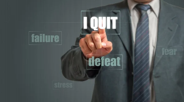 Business man showing card with text - I quit — Stock Photo, Image