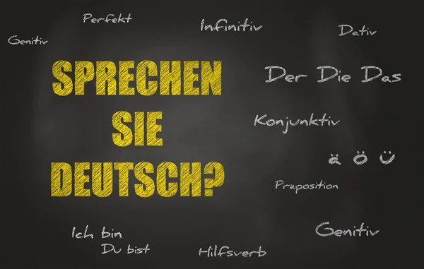 黑板上用各种德语单词 — 图库照片#
