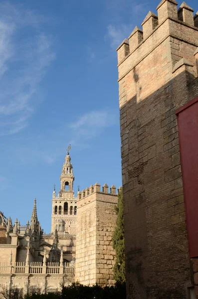 Oude Muur Kathedraal Oude Binnenstad Van Sevilla Andalusië Spanje — Stockfoto