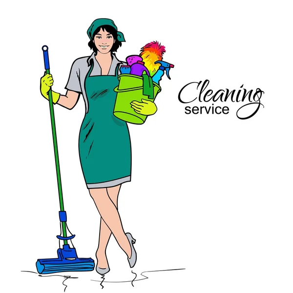 Woman in uniform. Cleaning services. — Stock Vector