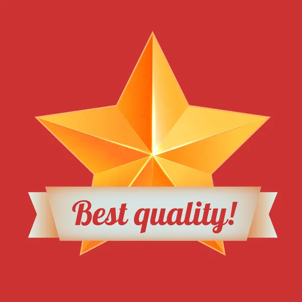 Golden 3d star with a ribbon. Best quality. The best reward — Stock Vector