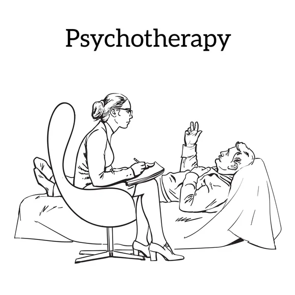 Asesoramiento y asistencia de un psicólogo. Problema de pacientes — Archivo Imágenes Vectoriales