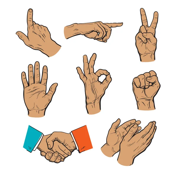 Drawn hands. A set of hands and fingers. Stock Vector