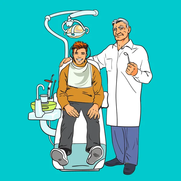 牙科医生和病人。健康的病人 — 图库矢量图片