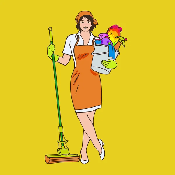 Donna in uniforme. Servizi di pulizia . — Vettoriale Stock