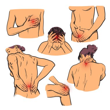Pain in various body parts. Set to problem areas clipart