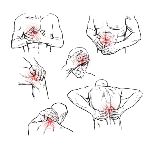 다양 한 신체 부분에 통증입니다. 문제 영역을 설정 로열티 프리 스톡 일러스트레이션