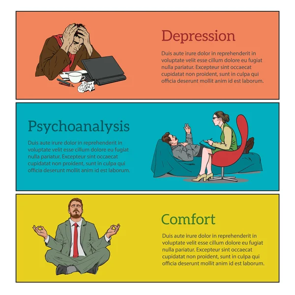 Pojęcie psychoterapii trzy ilustracje — Wektor stockowy
