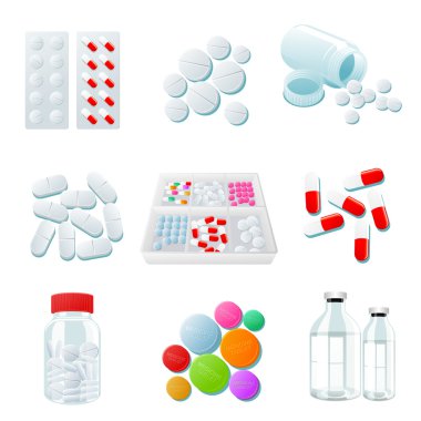 variety of drugs and pills, wide range clipart