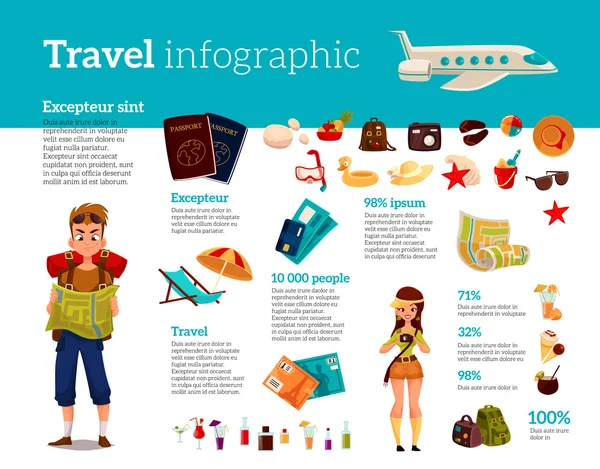 Iconos de viaje, Infografía con elementos de vacaciones — Vector de stock