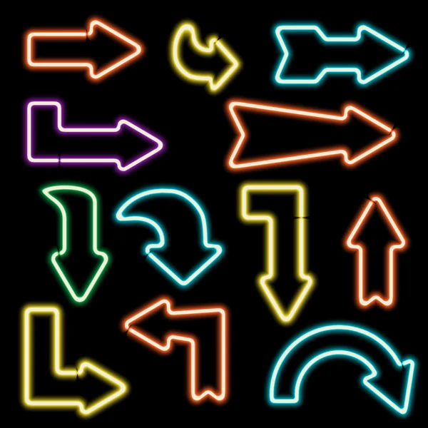 Set neon arrows of different shapes — Stock Photo, Image