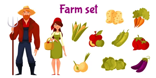 Agricultores y conjunto de hortalizas — Foto de Stock