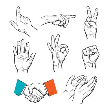 Drawn hands. A set of hands and fingers. clipart