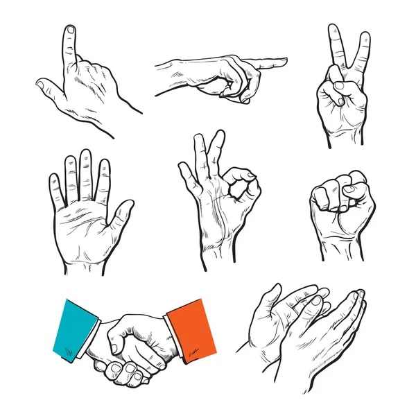 Gezogene Hände. ein Satz Hände und Finger. — Stockfoto
