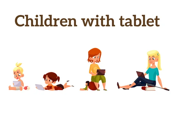 Les enfants jouent sur le smartphone ou la tablette — Image vectorielle