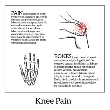 Illustration of knee pain. Hands holding leg clipart