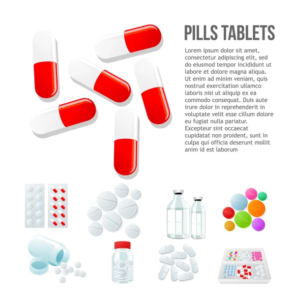 A kábítószer és a tabletták, a széles körű különféle — Stock Vector