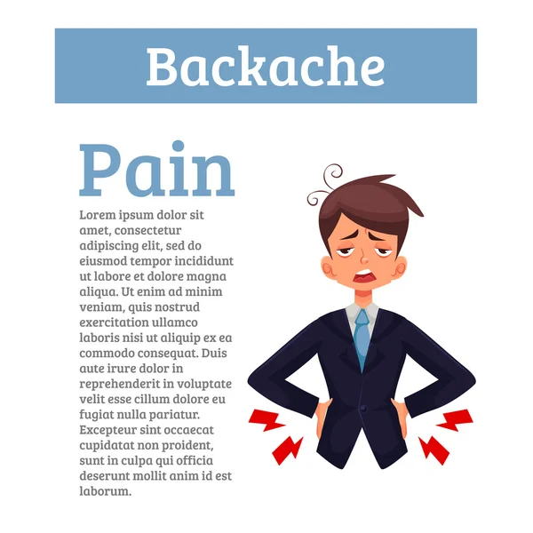 Dor lombar em homens, desenhos animados pretos e coloridos —  Vetores de Stock
