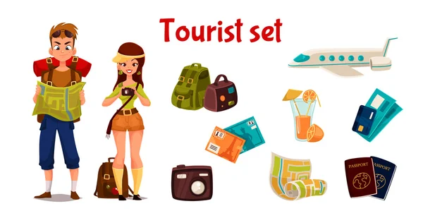 Travel icons, set cartoon elements of holidays — Stock fotografie