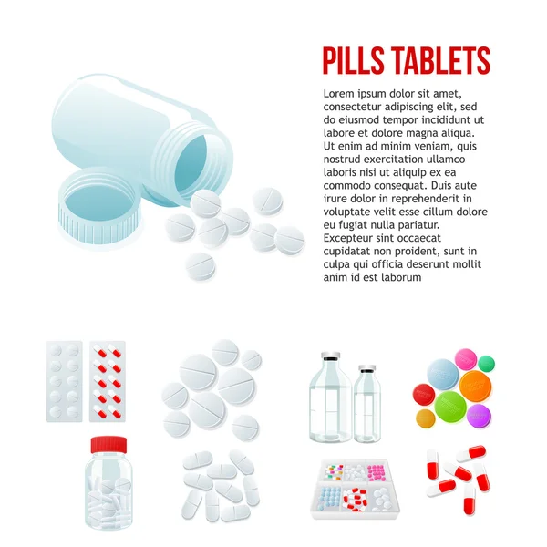 Varietà di farmaci e pillole, vasta gamma — Vettoriale Stock