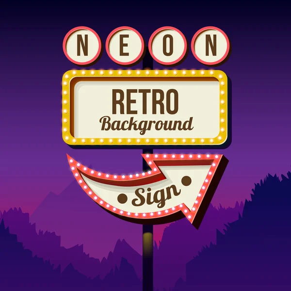 Vintage reklam road billboard med ljus. Retro tecken. — Stock vektor