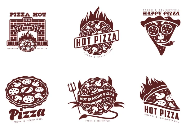 Reihe von monochromen Pizza-Logos — Stockfoto