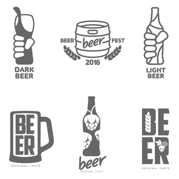 Set beer logos, simple gray labels — Stock Photo, Image