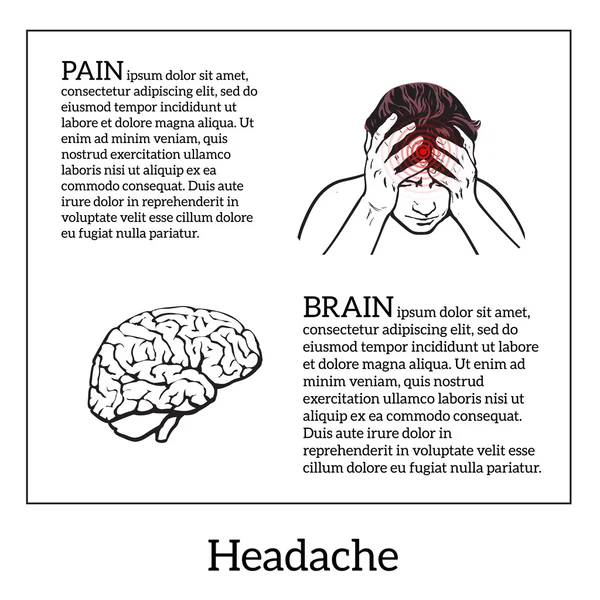 Begreppet huvudvärk, hjärnan skiss illustration — Stock vektor